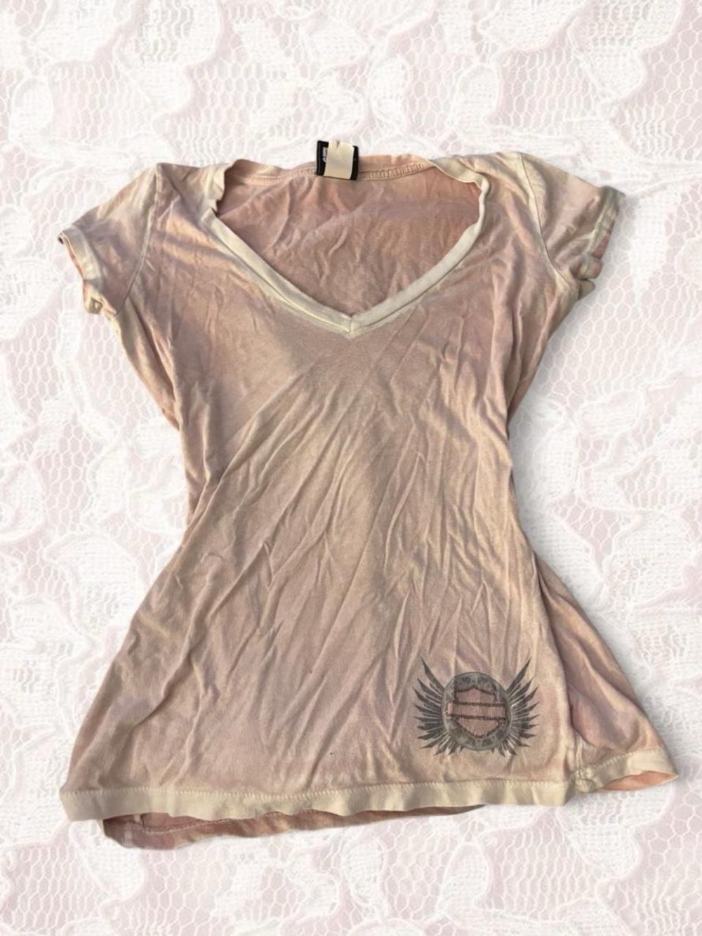 Women's V-Neck Graphic Tee - Light Pink